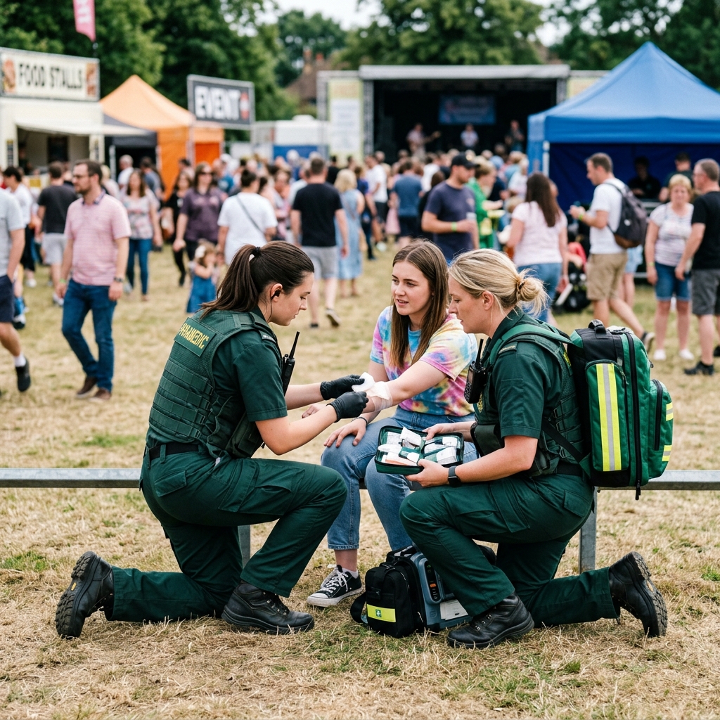 Event medical team providing first aid support at a community event